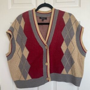 Vintage Style Argyle Sweater Vest - Red, Gray, Tan